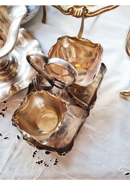 Elite Jugendstil Gümüş Kaplama Şekerlik ve Sütlük Seti (Tepsili, Koleksiyonluk) 1 Adet