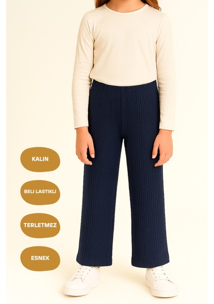 Beli Lastikli Indigo Kız Çocuk Eşofman Altı - Rahat Geniş Paça Kalın Kumaş 7-8-9-10-11-12-13-14 Yaş