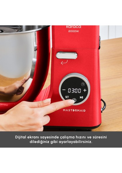 Mastermaid Chef Ultra D2000W Dijital Ekranlı Hamur Yoğurma Makinesi Imperial Red 7 L