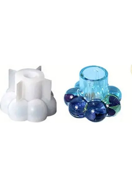 Epoksi Silikon Bubble Misketli Taş Tozu Beton Şamdanlık Mum Tutucu Kalıbı 6 cm