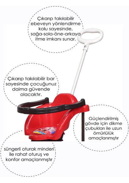 Çocuk Kırmızı Kedi Itmeli Ebeveyn Kontrollü Tenteli 3 Tekerlekli Bisikleti modelleri