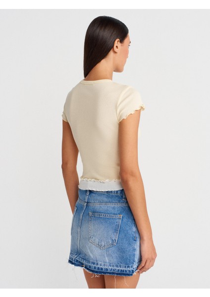 31876 Çift Görünümlü Kısa Kollu Top-Açık Sarı fiyatları