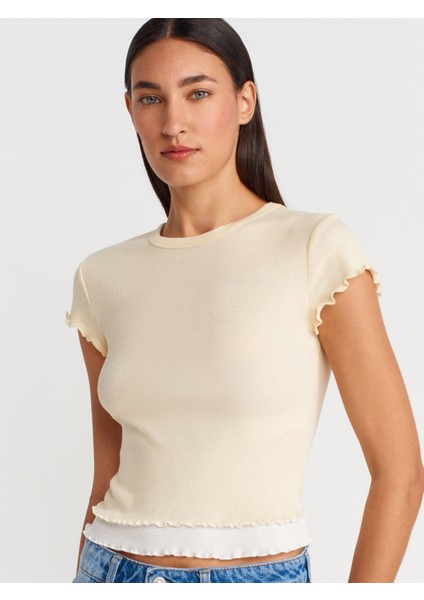 31876 Çift Görünümlü Kısa Kollu Top-Açık Sarı modelleri