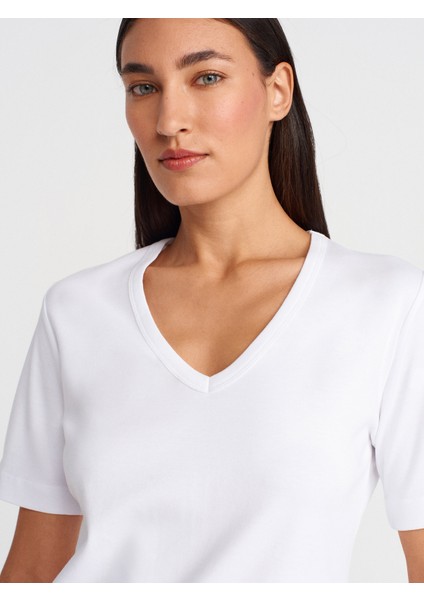 31840 V Yaka Kısa Kollu T-Shirt-Beyaz modelleri