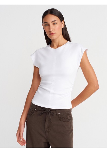 31875 Dikiş Detaylı T-Shirt-Beyaz