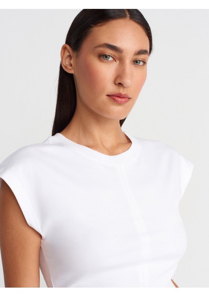 31875 Dikiş Detaylı T-Shirt-Beyaz modelleri