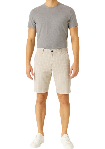 Krem Ekose Pamuklu Erkek Bermuda