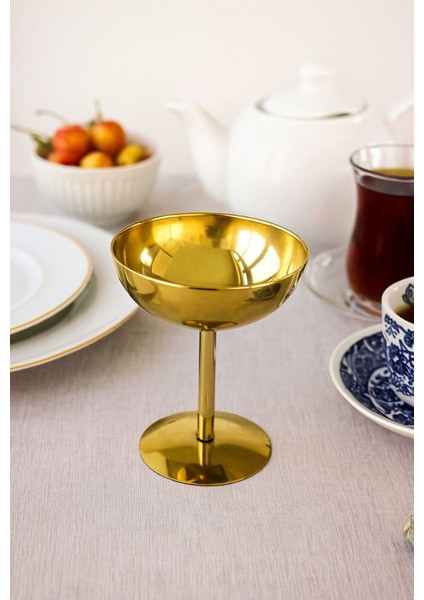 Elite Gold Çelik Yüksek Ayaklı Lokumluk Ikramlık Sunumluk & Dondurmalık Çap:10 cm Boy:12 cm 1 Adet