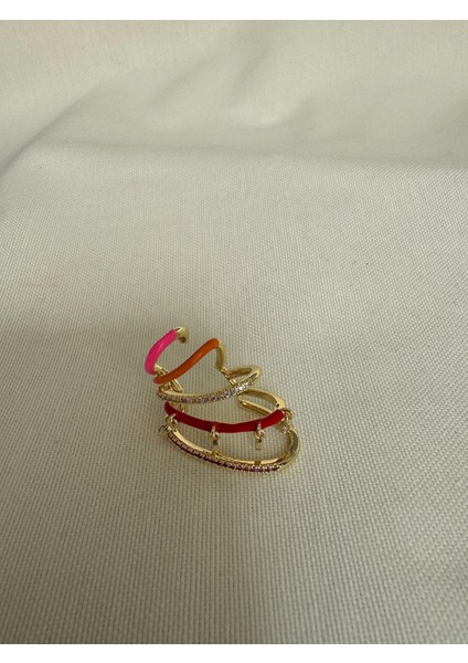 Özel Seri Taşlı Kırmızı Pembe Turuncu Earcuff (Kıkırdak Küpesi) fiyatları