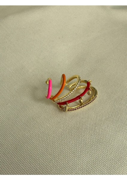 Özel Seri Taşlı Kırmızı Pembe Turuncu Earcuff (Kıkırdak Küpesi) modelleri