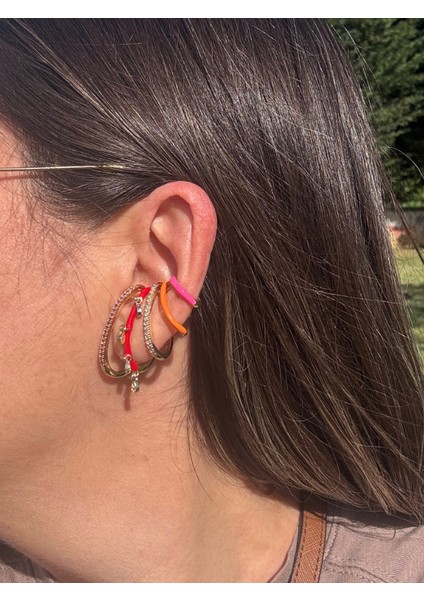 Özel Seri Taşlı Kırmızı Pembe Turuncu Earcuff (Kıkırdak Küpesi) indirimleri