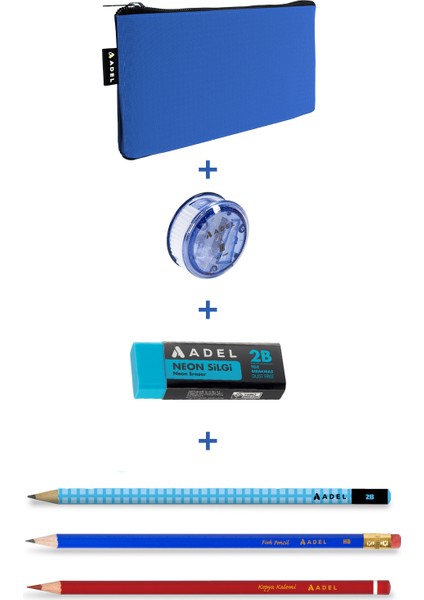 Okul Seti 2 Kurşun Kalem 1 Kırmızı Kopya Kalemi 1 Silgi 1 Kalemtıraş Mavi Kalem Çantası Hediyeli