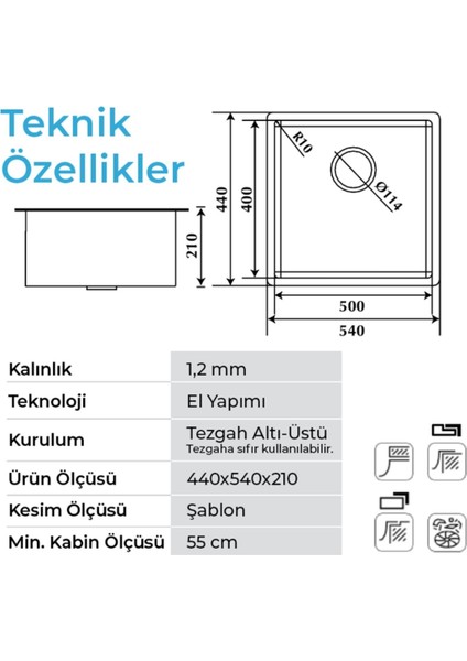 Stella 4454 Pvd Bakır 50X40 El Yapımı Paslanmaz Çelik Mutfak Eviyesi fiyatları