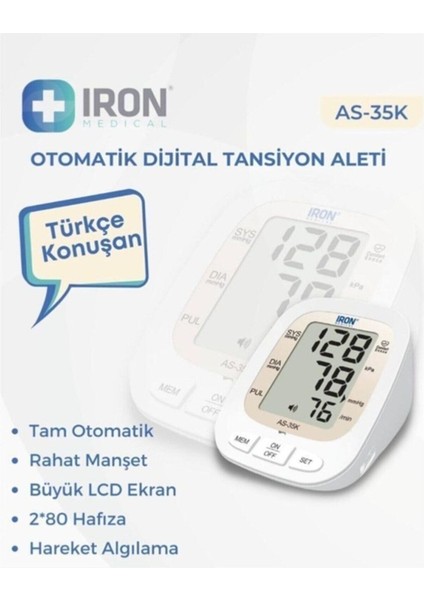 Dijital A-35K Otomatik Türkçe Konuşan Dijital Tansiyon Aleti Bilek Pilli