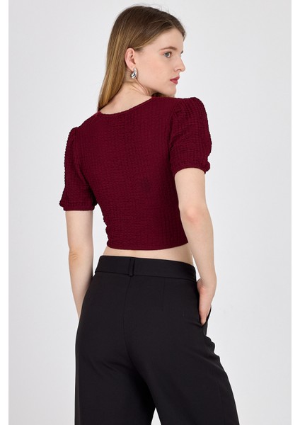 Bordo Dantel Detaylı Bürümcük Kumaş Crop Bluz 2231 indirimleri
