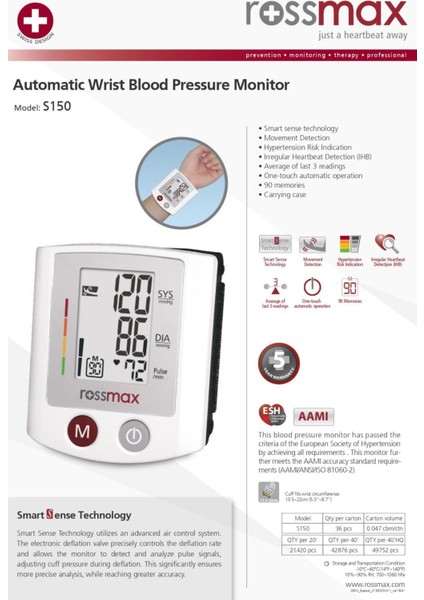 S150 Smart Sense Teknolojili Bilekten Ölçen Hafızalı Tansiyon Aleti modelleri