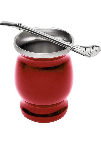 Paslanmaz Çelik Yerba Mate Kupası Seti Çift Katmanlı Vakum Yalıtım Kupa Kırmızı (Yurt Dışından)