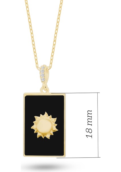 Gümüş Güneş Kolye, Oniks Taşlı Dikdörtgen Formlu, 925 Ayar Sarı Renk fiyatları