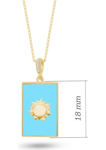 Gümüş Güneş Kolye, Turkuaz Taşlı Dikdörtgen Formlu, 925 Ayar Gümüş Sarı Renk modelleri
