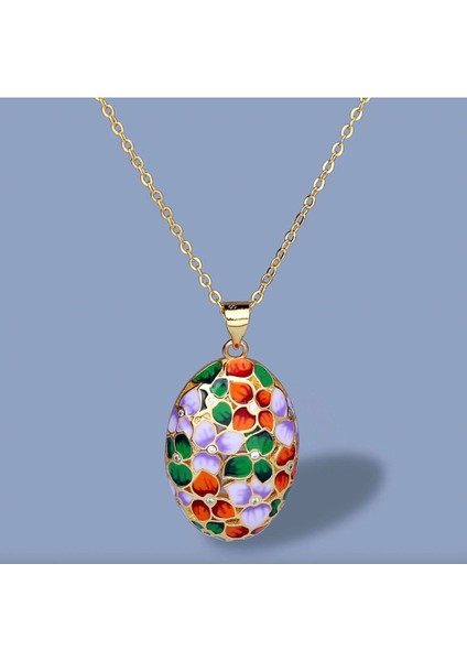 Glaze Flover El Yapımı Emaye 925 Ayar Gümüş & Altın Kaplama Özel Tasarım Zirkon Taşlı Çiçekli Kolye