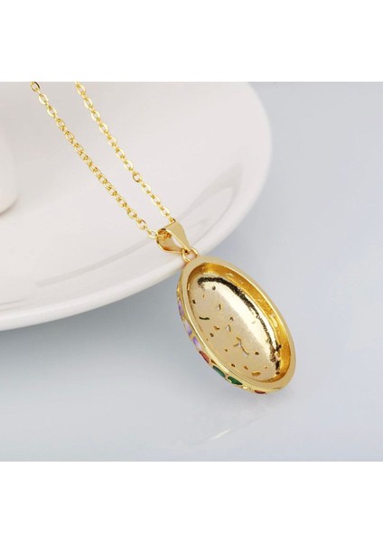 Glaze Flover El Yapımı Emaye 925 Ayar Gümüş & Altın Kaplama Özel Tasarım Zirkon Taşlı Çiçekli Kolye