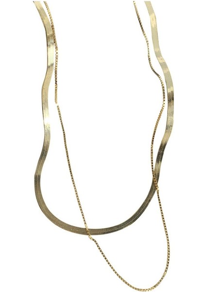 Timeless Gümüş Kaplama Ikili Kemik Yassı Zincir Gold Kolye