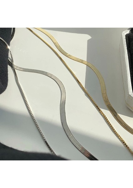 Timeless Gümüş Kaplama Ikili Kemik Yassı Zincir Gold Kolye