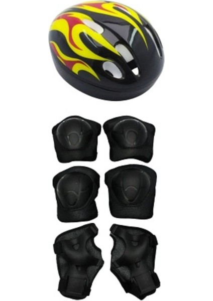 Siyah Renk Paten Koruma Seti 7 Parça Kask,dizlik,dirsek ve El Koruma Seti
