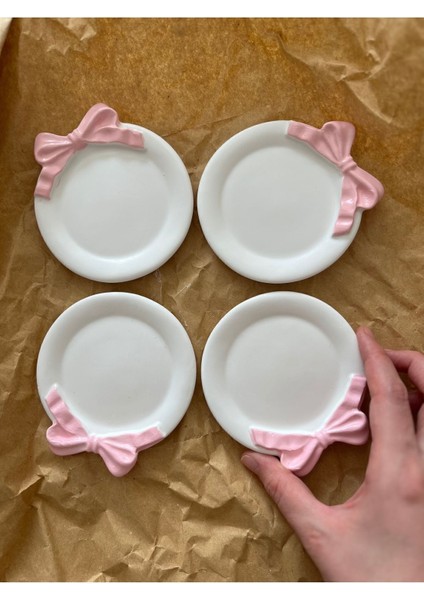 Elite Dekoratif 4’lü Soft Pembe Kurdele Tabak , Takı Tabağı , Bardak Altlığı , Mum Tabağı 1 Adet