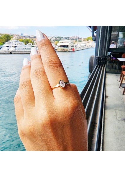 Gümüş Yüzük - Signity Swarovski Taşlı Tek Taş Evlilik Teklifi Yüzüğü-0.90 Karat Kristal Opal 925 Ayar Gümüş Yüzük