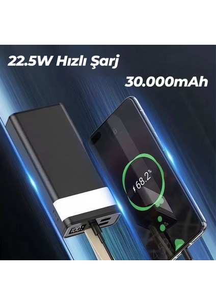 30000MAH Dijital Göstergeli Fenerli Powerbank 22.5W Hızlı Taşınabilir Şarj Cihazı fiyatları