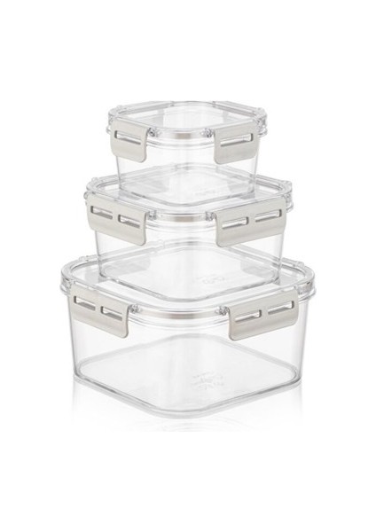 ® 3'lü Pratik Silikon Contalı Sızdırmaz Kapaklı Sağlam Istiflenebilir Saklama Kapları modelleri