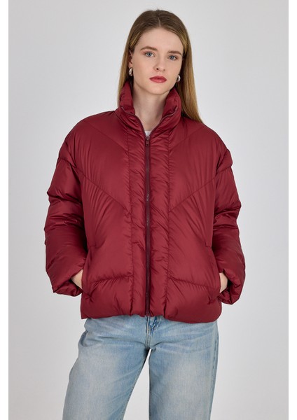Bordo Oversize Dik Yaka Şişme Mont 4010 modelleri