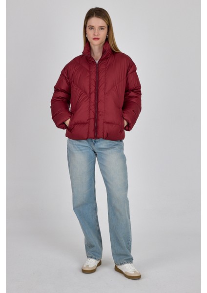 Bordo Oversize Dik Yaka Şişme Mont 4010 fırsatları