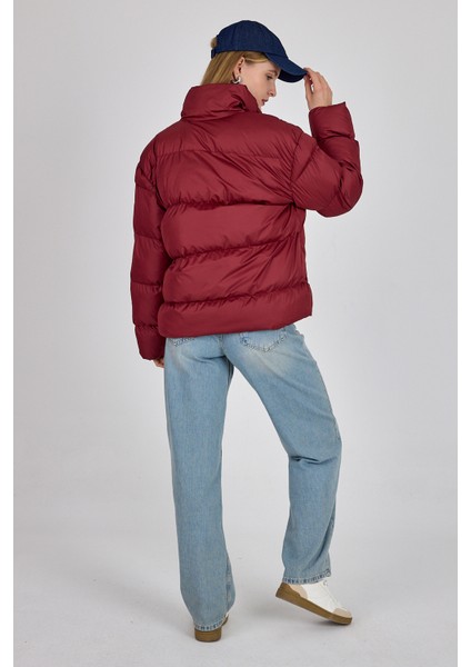 Bordo Oversize Dik Yaka Şişme Mont 4010 indirimleri