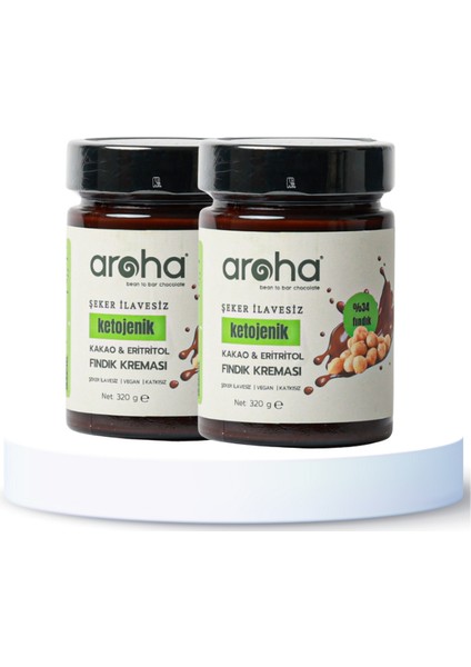 İkili Avantaj Paket Kakao & Eritritollü Ketojenik Fındık Kreması %34 Fındık - Şeker İlavesiz - 320 gr x 2 Adet