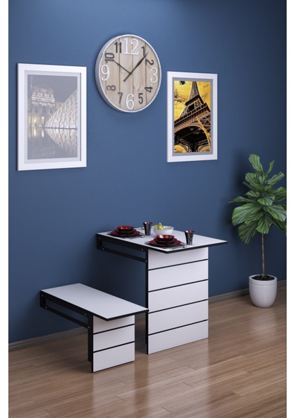 Begonya Açılır Kapanır Tabureli Mutfak Yemek Masası