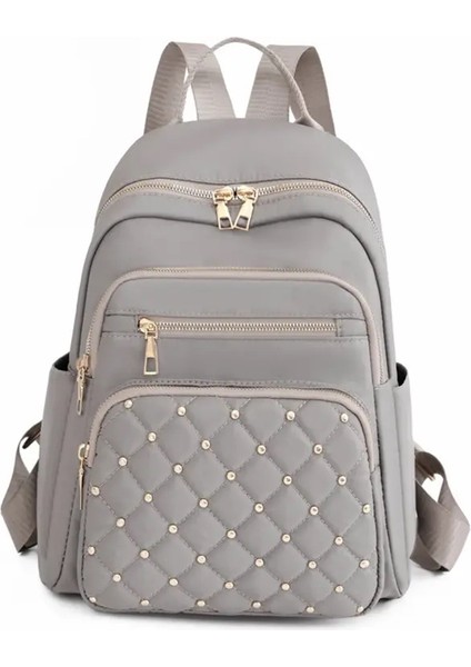 Lingge Perçin Naylon Kumaş Tasarımı Büyük Kapasiteli Üç Katmanlı Kadın Sırt Çantası Kıdemli Tasarımcı Marka Moda 2024 Gençlik Okul Çantası Renk: Gri (Yurt Dışından)