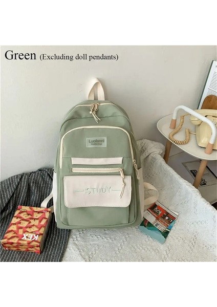Moda Naylon Büyük Kapasiteli Sırt Çantası Su Geçirmez Saf Renk Öğrenci Okul Çantası Çok Fonksiyonlu Sırt Çantaları Kadınlar Mencolor: Yeşil (Yurt Dışından)
