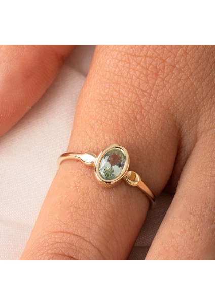 Gümüş Yüzük - Green Taşlı Tek Taş Evlilik Teklifi Yüzüğü-0.90 Karat Kristal Opal 925 Ayar Gümüş Yüzük