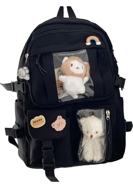 Nedensel Basit Seyahat Okulu Çantaları Taşınabilir Büyük Kapasiteli Su Geçirmez Okul Kitapları Kalem Kılıfı Su Şişesi Kitap Çantası Erkekler Kadın: Siyah (Yurt Dışından)