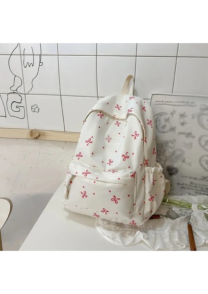 Kadınlar Sırt Çantası Yeni Küçük Taze Yay Okulu Çantası Koreli Öğrenci Sırt Çantası Hafif Basit Büyük Kapasiteli Sırt Çantası Renk: Baihonghua (Yurt Dışından)