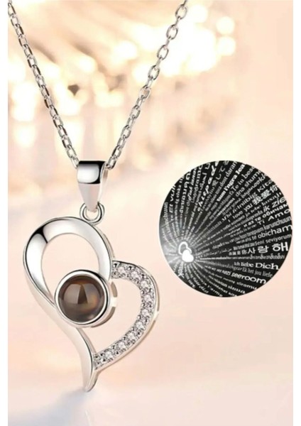 100 Dilde Seni Seviyorum Yazılı Zirkon Taşlı Sevgiliye Özel Tasarım Kadın Paslanmaz Çelik Kolye