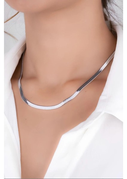 Steel Hasır Yassı Italyan Zincir Paslanmaz Çelik Kolye