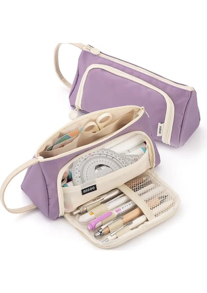 Büyük Kapasiteli Taşınabilir Kalem Çantaları Poşet Öğrenci Kırtasiye Organizatör Depolama Kalemi Tutucu Çanta Silgi Kılıfı Okul Ofis Malzemeleri Renk: Mor Xie (Yurt Dışından)