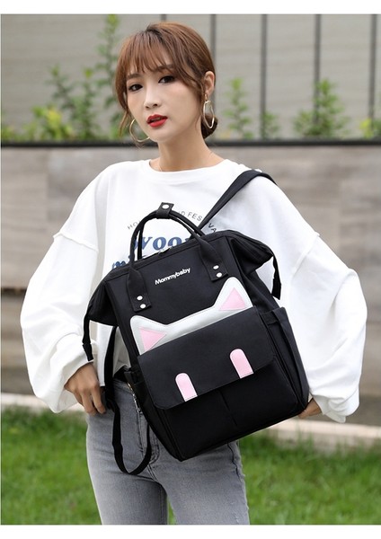 Gündelik Sevimli Kedi Kulaklı Anne Çanta Sırt Çantası Çok Fonksiyonlu Büyük Kapasiteli Omuz Bebek Çantası (Yurt Dışından) modelleri