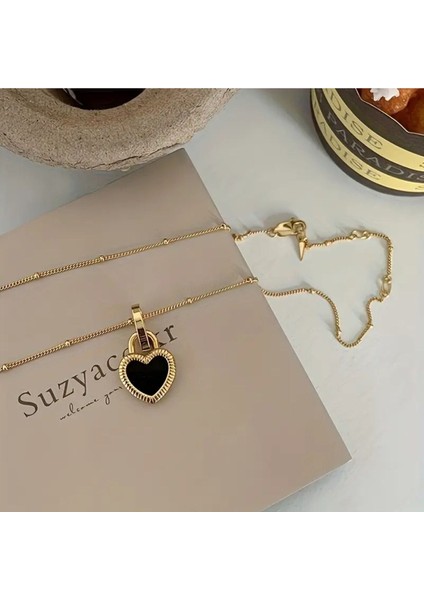Shade - Çift Taraflı Siyah Beyaz Kalp Paslanmaz Çelik Unisex Kolye modelleri
