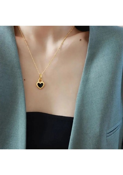 Shade - Çift Taraflı Siyah Beyaz Kalp Paslanmaz Çelik Unisex Kolye indirimleri