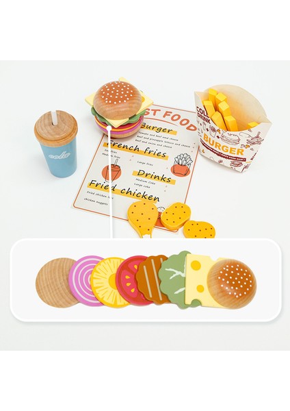 Çocuk Oyun Ev Bulmaca Burger Patates Ahşap Simülasyon Oyuncak (Yurt Dışından)
