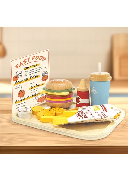 Çocuk Oyun Ev Bulmaca Burger Patates Ahşap Simülasyon Oyuncak (Yurt Dışından) modelleri